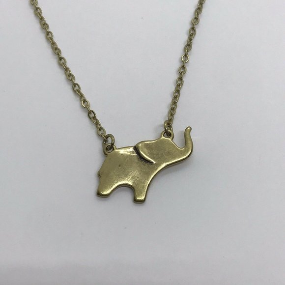 The Delta Box brass tone trunk up Elephant chain necklace 16” - Picture 1 of 12